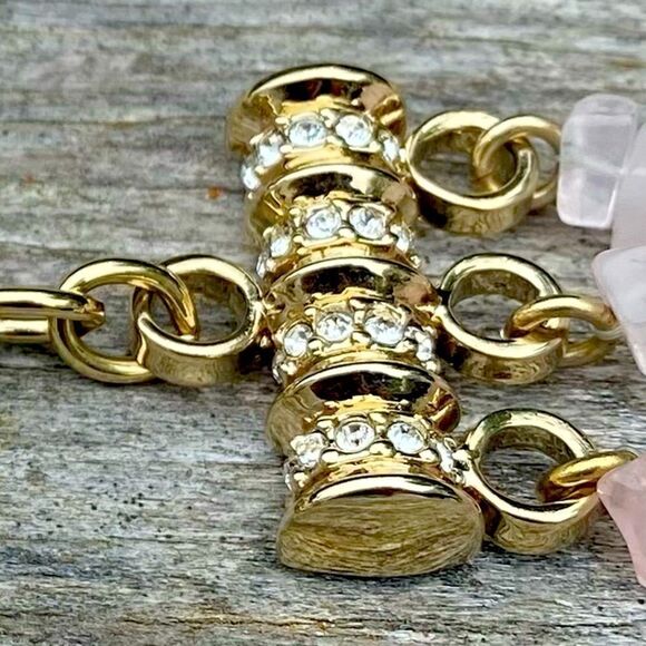 NWOT St. John Pink Three Strand Rose Quartz Beaded Necklace w/Crystals Designer - Picture 8 of 9